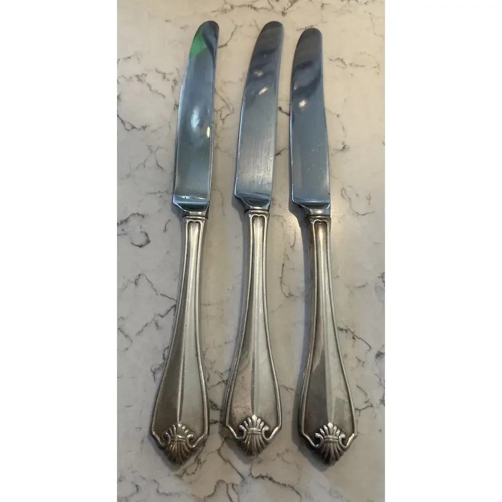 Hollow Dinner Knife Set of 3 Oneida King James 1881 Rogers‎ Silver Plate Vtg